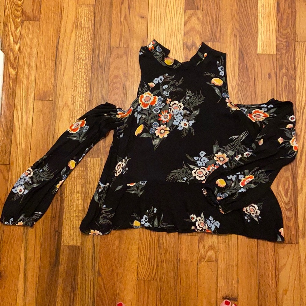 Abound black floral peplum cold shoulder blouse